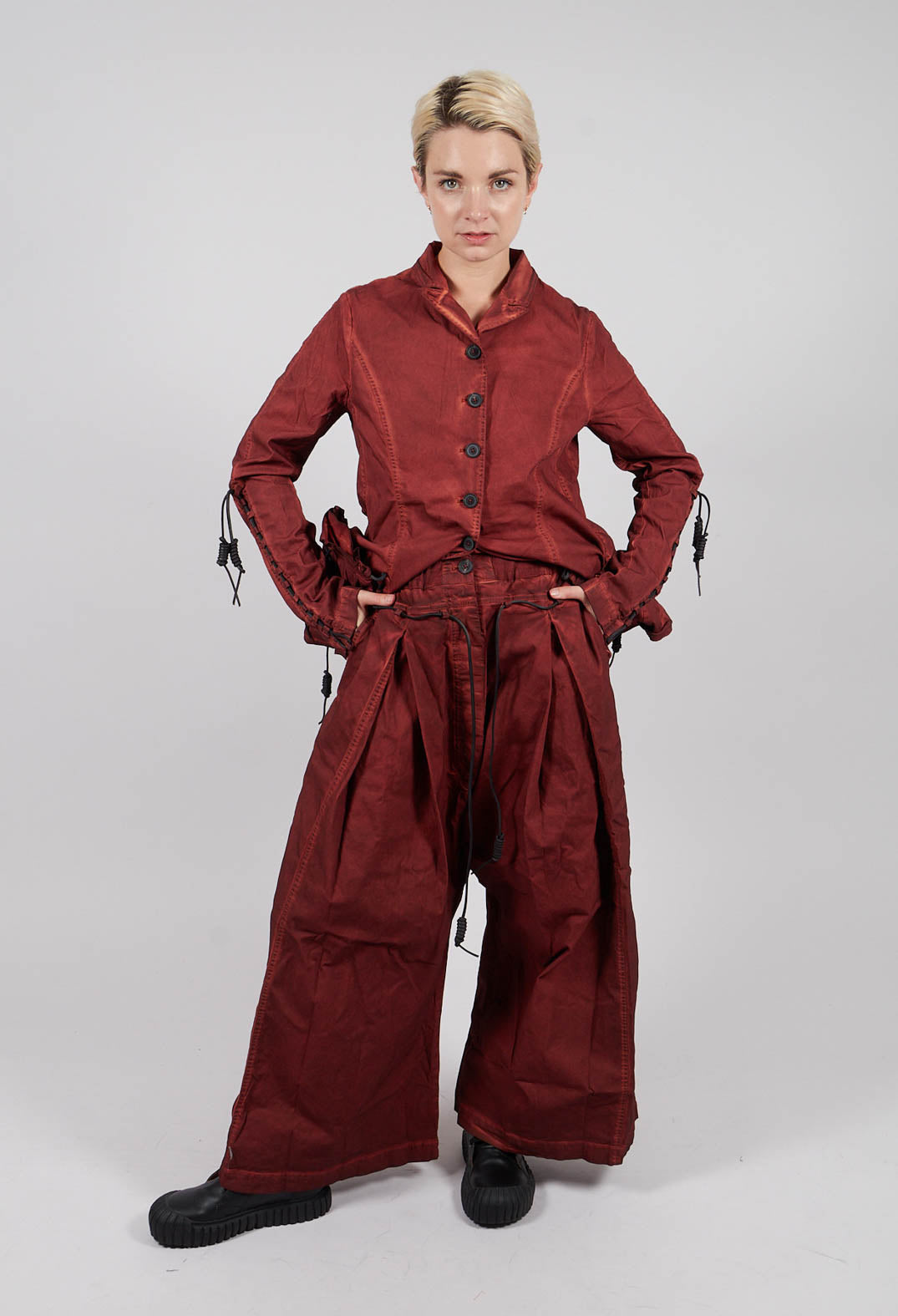 Pleat Front Wide Leg Trousers in Crab Cloud - 2600106