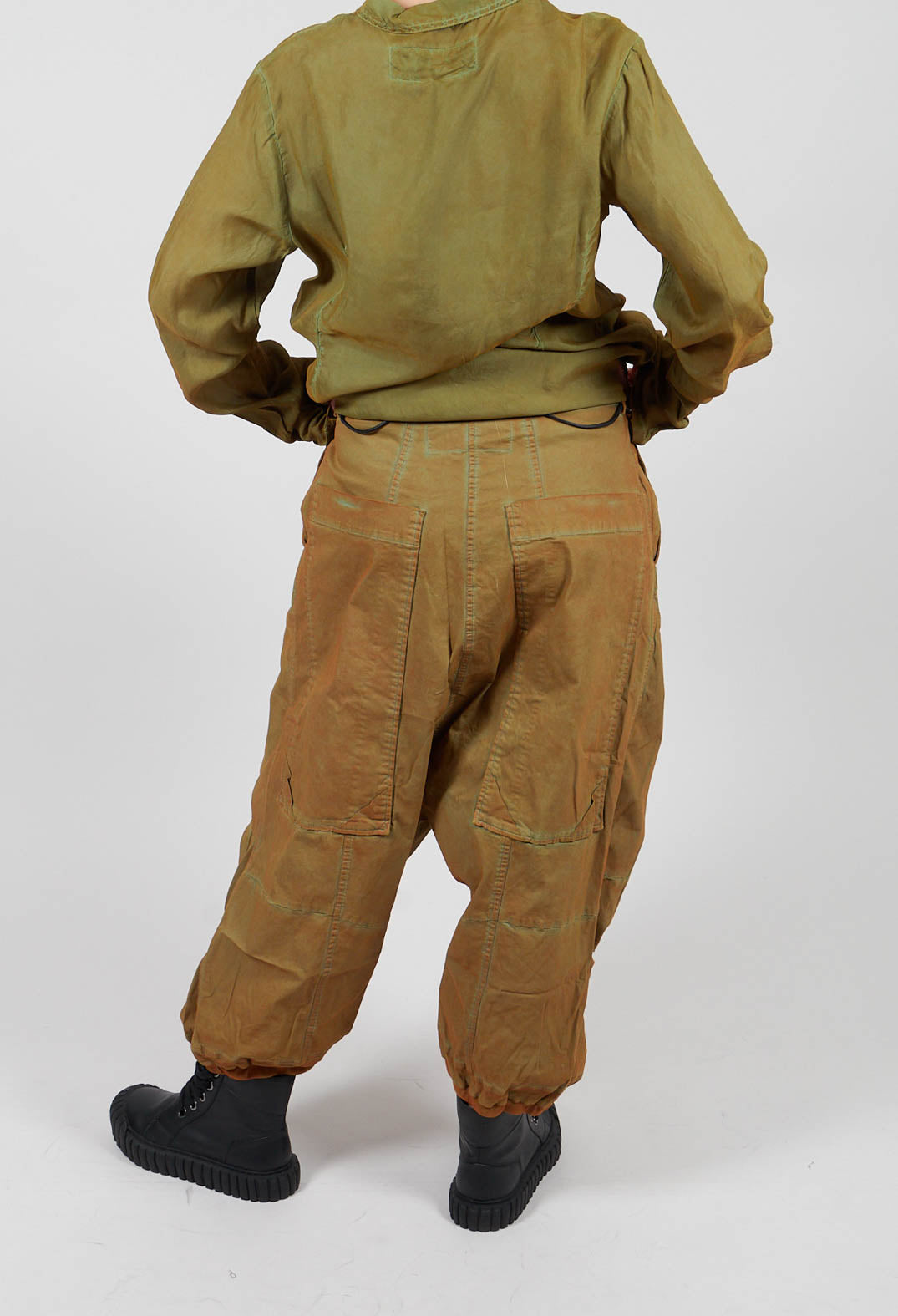 Drop Crotch Trousers with Drawstring Waist in Lagoon Cloud - 2600107