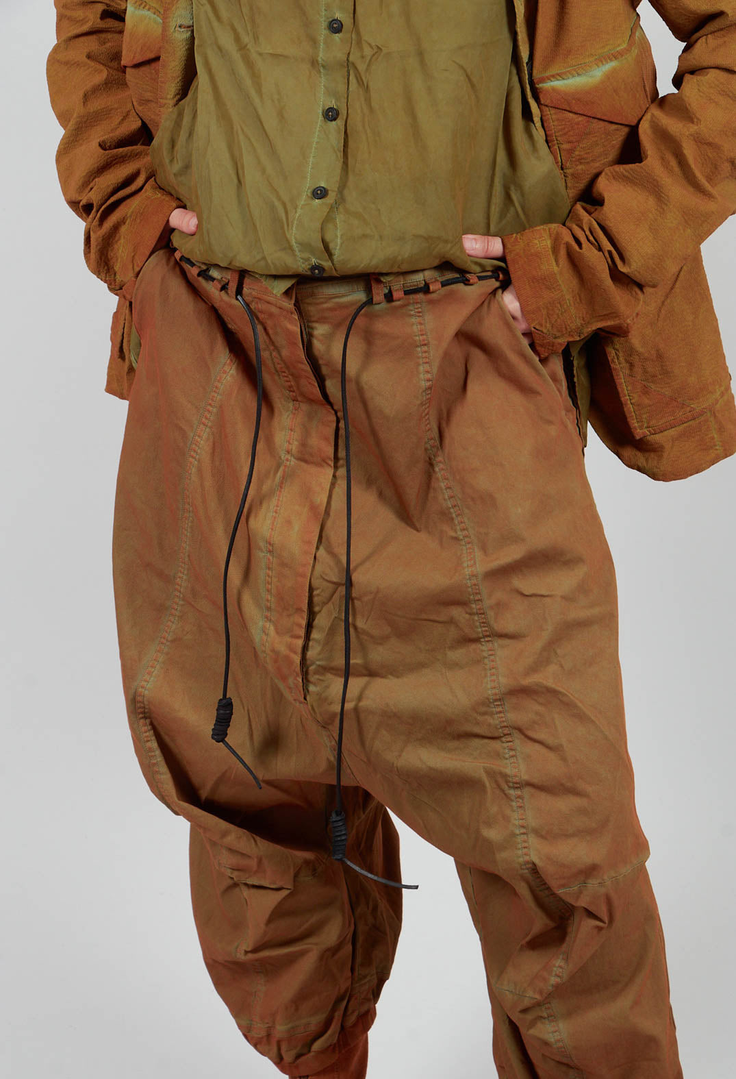 Drop Crotch Trousers with Drawstring Waist in Lagoon Cloud - 2600107