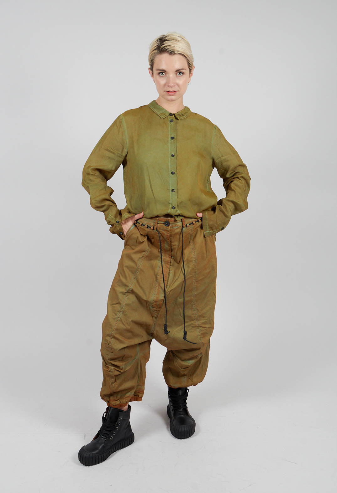 Drop Crotch Trousers with Drawstring Waist in Lagoon Cloud - 2600107