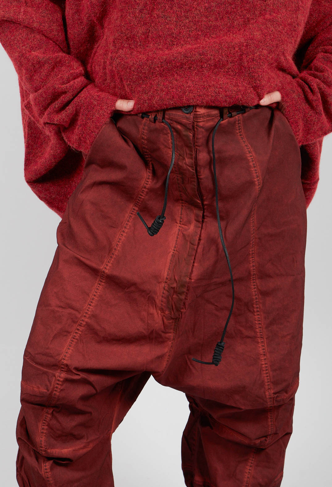 Drop Crotch Trousers with Drawstring Waist in Crab Cloud - 2600107