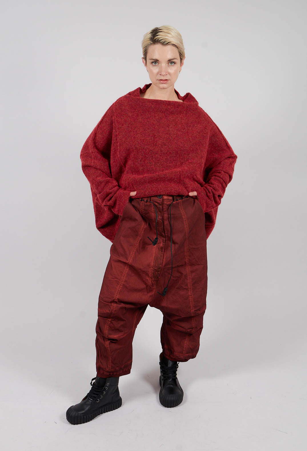 Drop Crotch Trousers with Drawstring Waist in Crab Cloud - 2600107