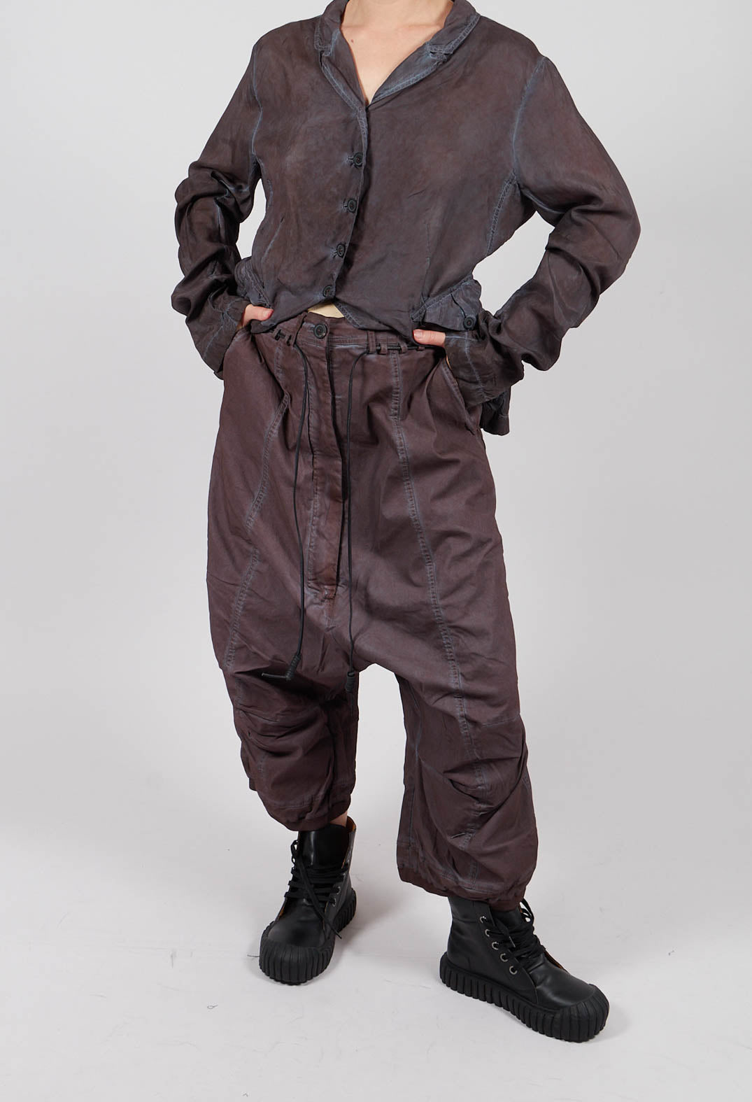 Drop Crotch Trousers with Drawstring Waist in Flamingo Cloud - 2600107