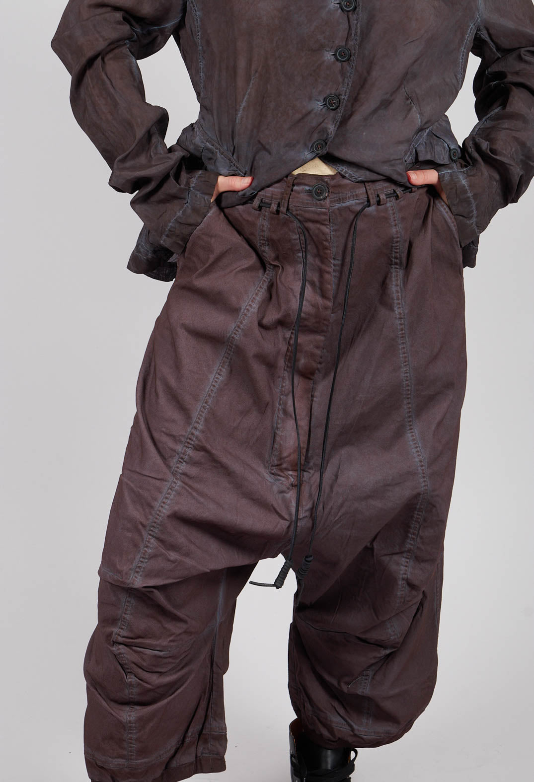 Drop Crotch Trousers with Drawstring Waist in Flamingo Cloud - 2600107