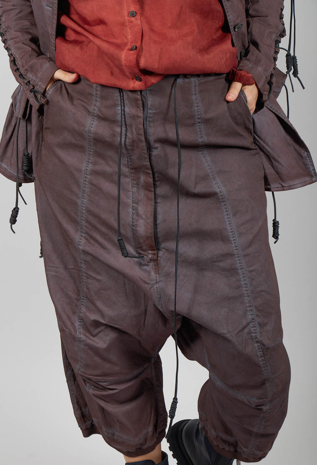 Drop Crotch Trousers with Drawstring Waist in Flamingo Cloud - 2600107