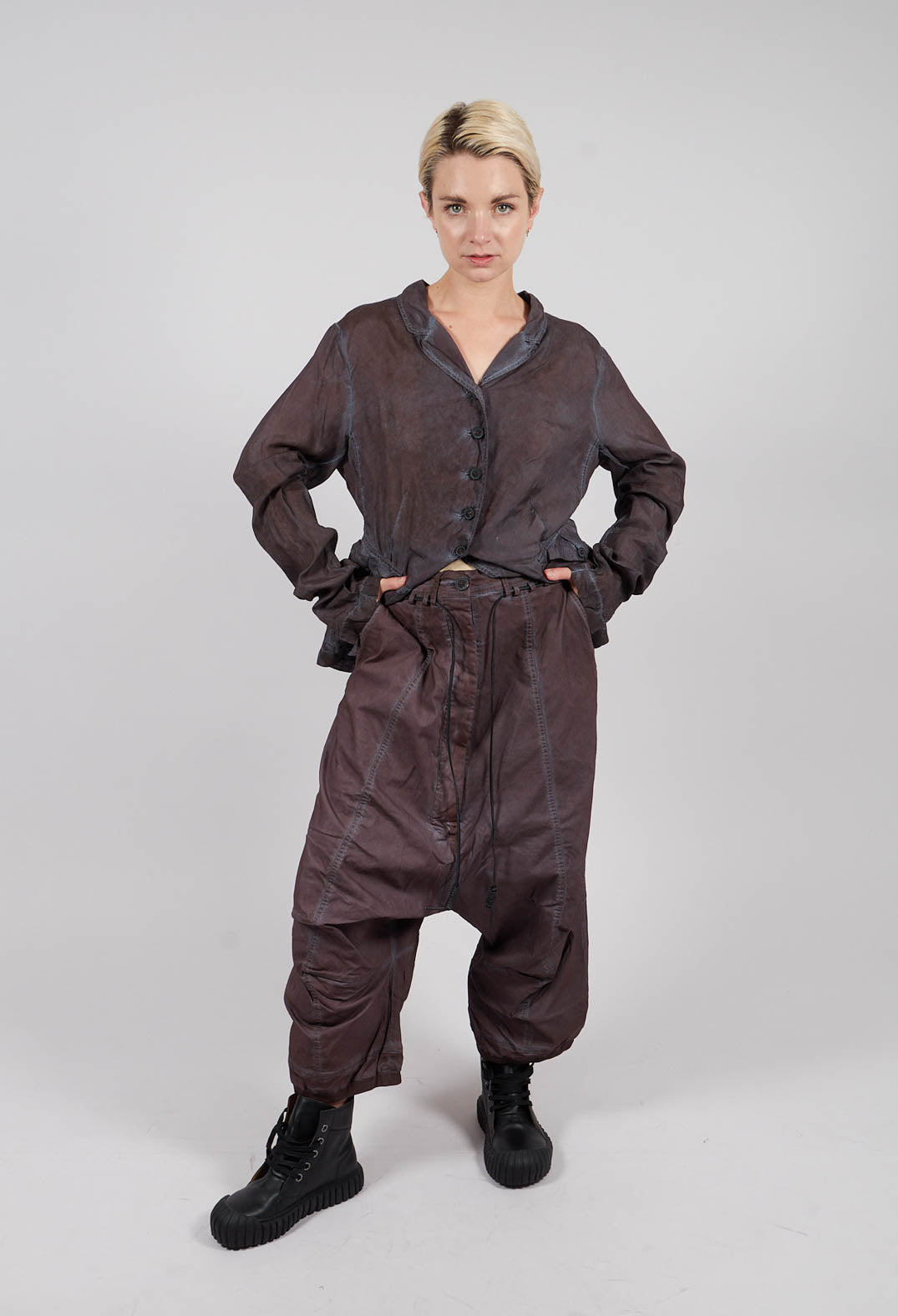Drop Crotch Trousers with Drawstring Waist in Flamingo Cloud - 2600107