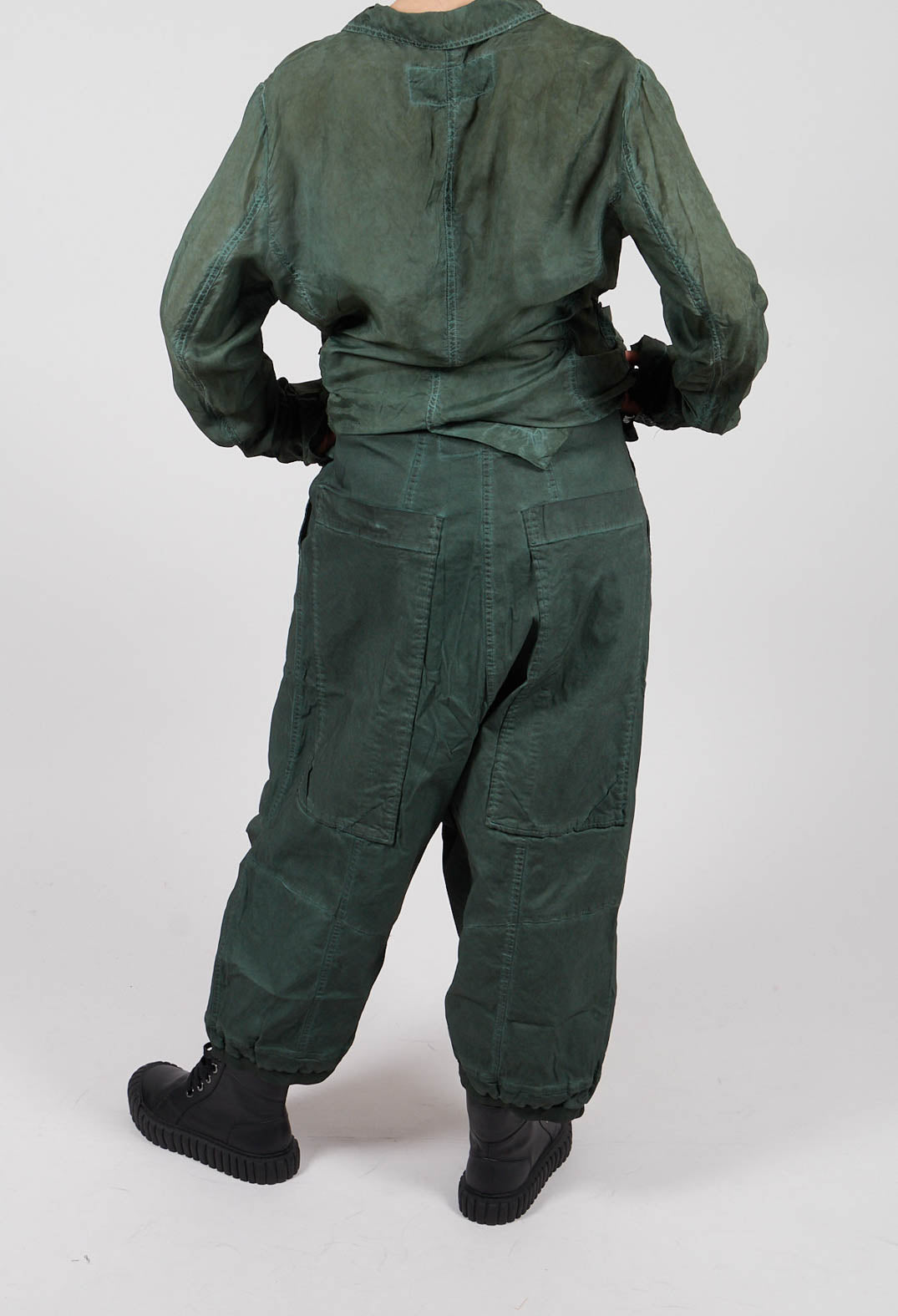 Drop Crotch Trousers with Drawstring Waist in Pine Cloud - 2600107