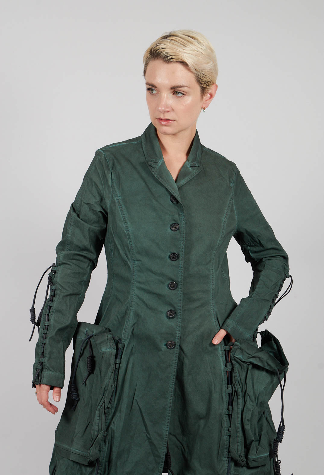 Button Through Coat with Feature Pockets in Pine Cloud - 2601208