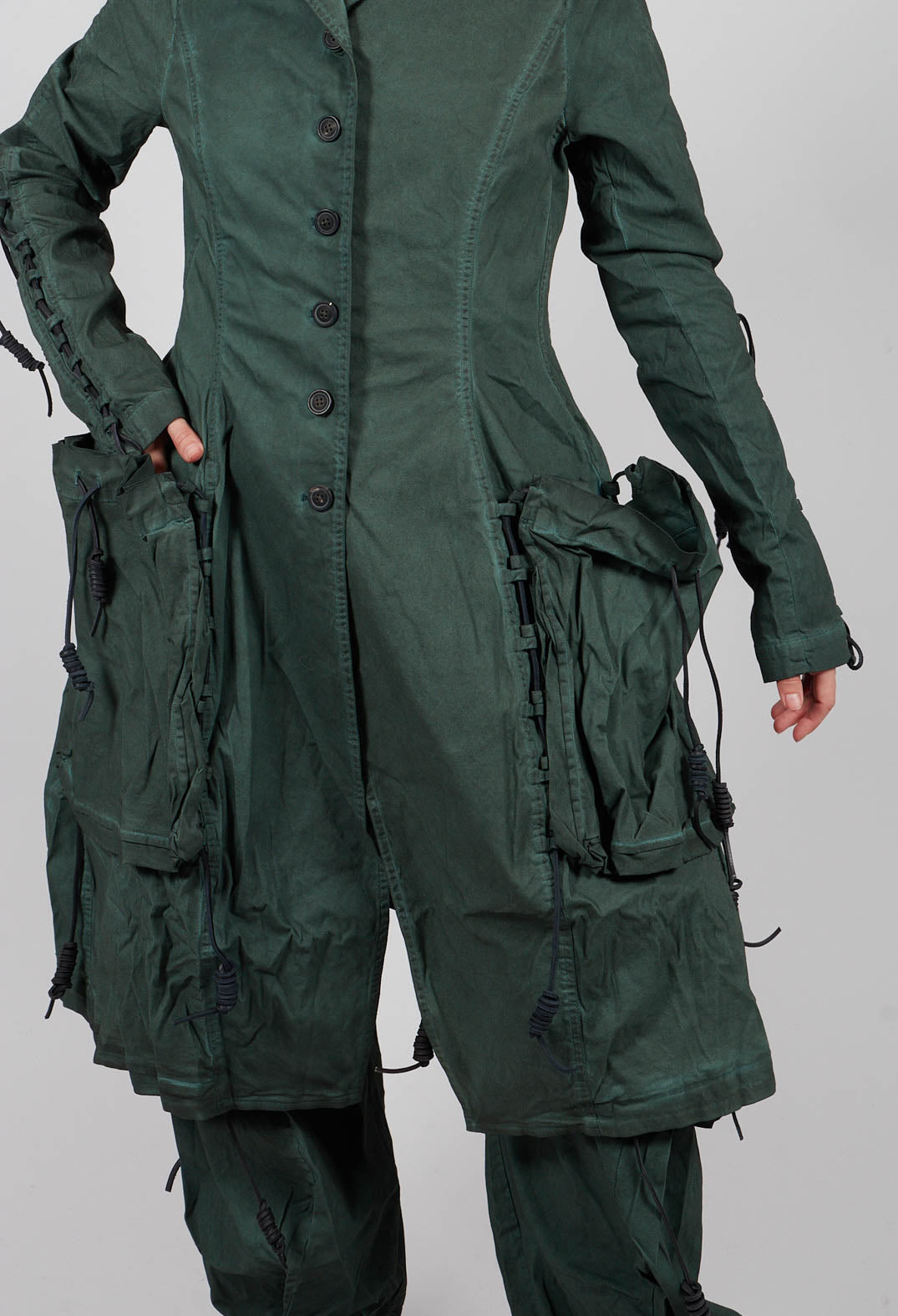 Button Through Coat with Feature Pockets in Pine Cloud - 2601208