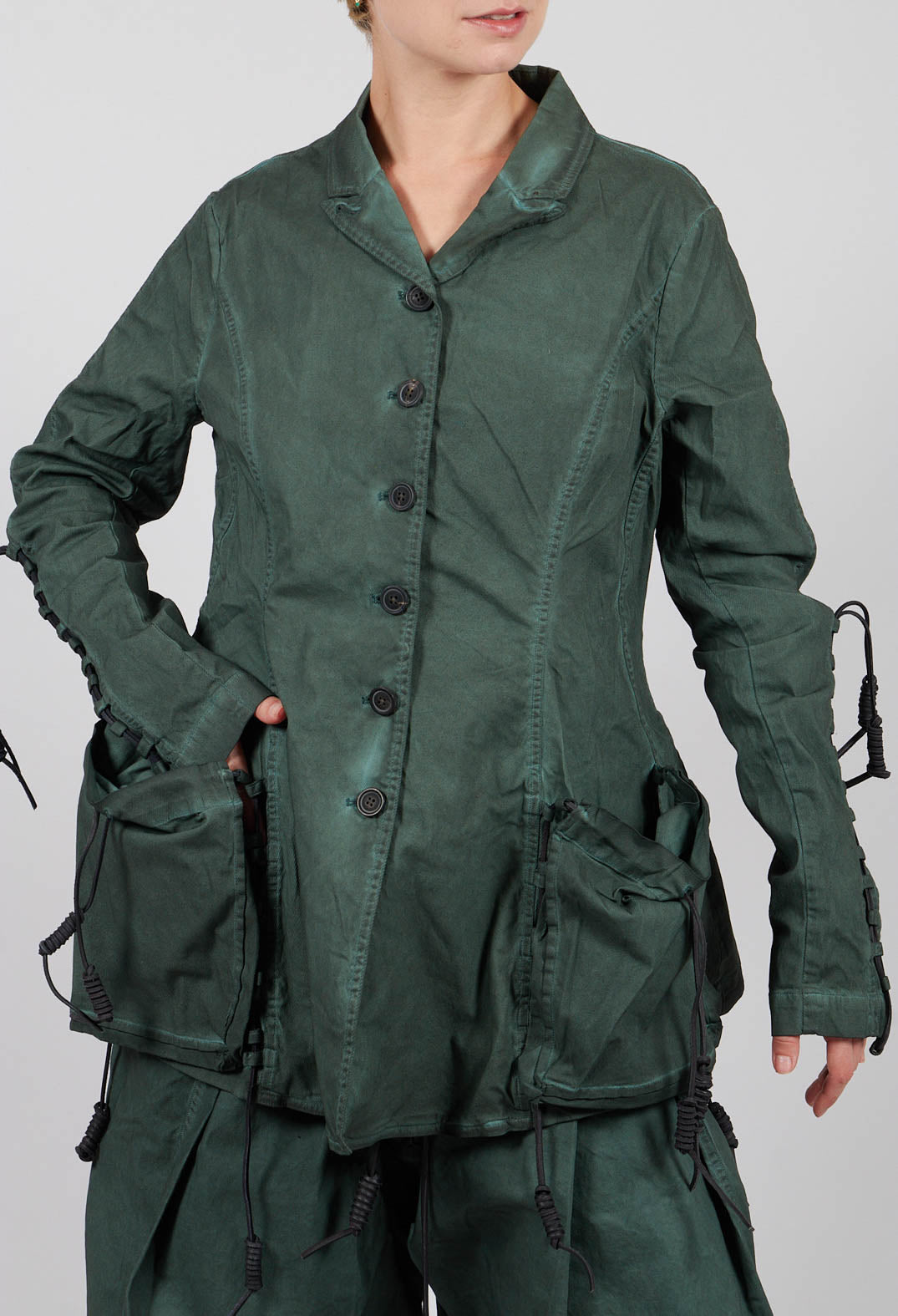 Button Through Jacket with Feature Pockets in Pine Cloud - 2601113