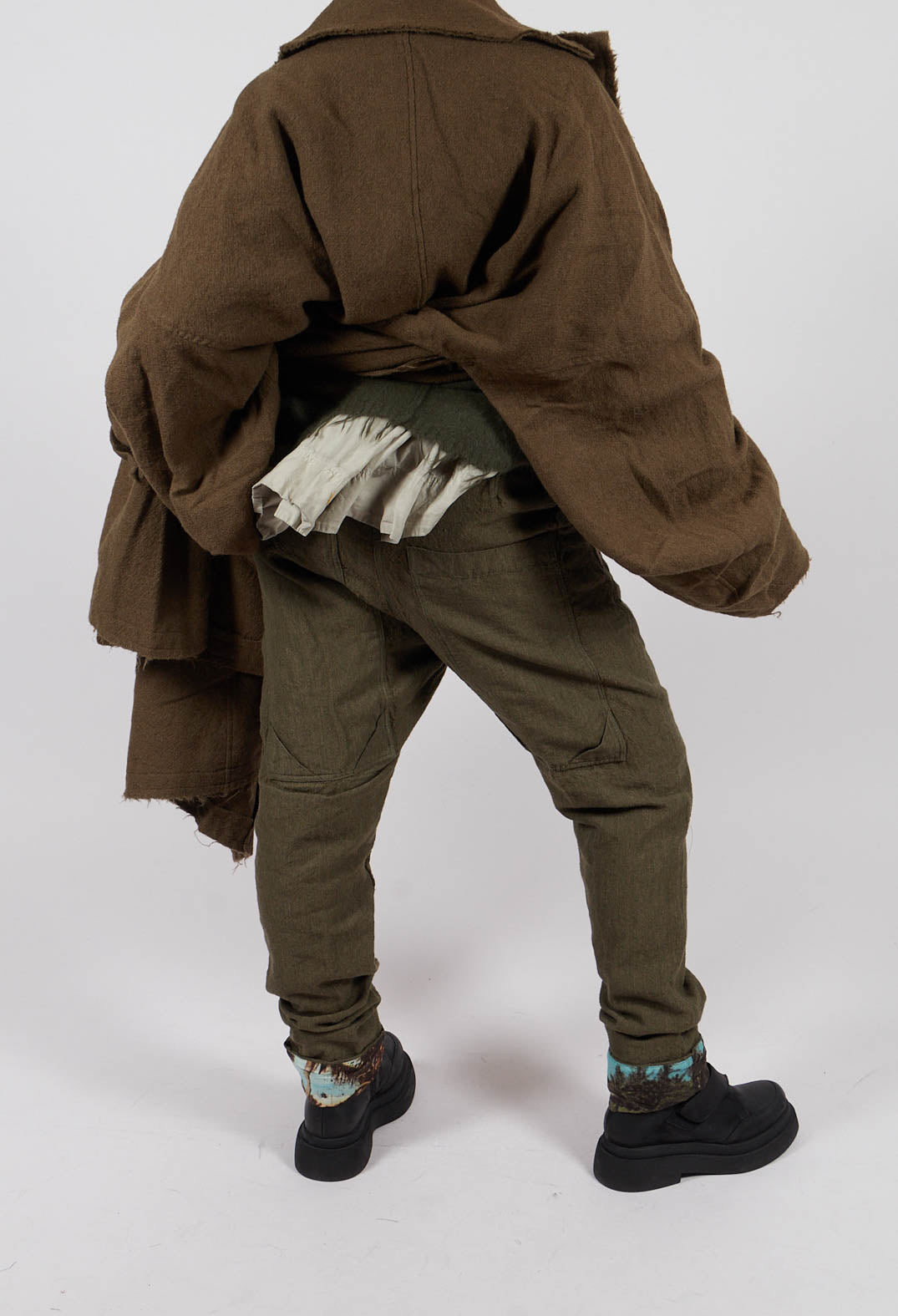 Slim Leg Trousers with Contrasting Turn-Up in Light Pine - 2630102