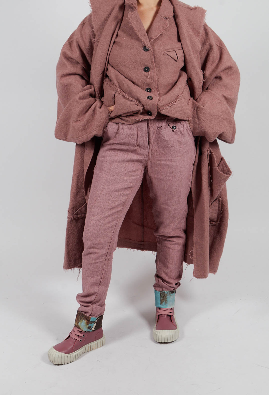 Slim Leg Trousers with Contrasting Turn-Up in Light Flamingo - 2630102