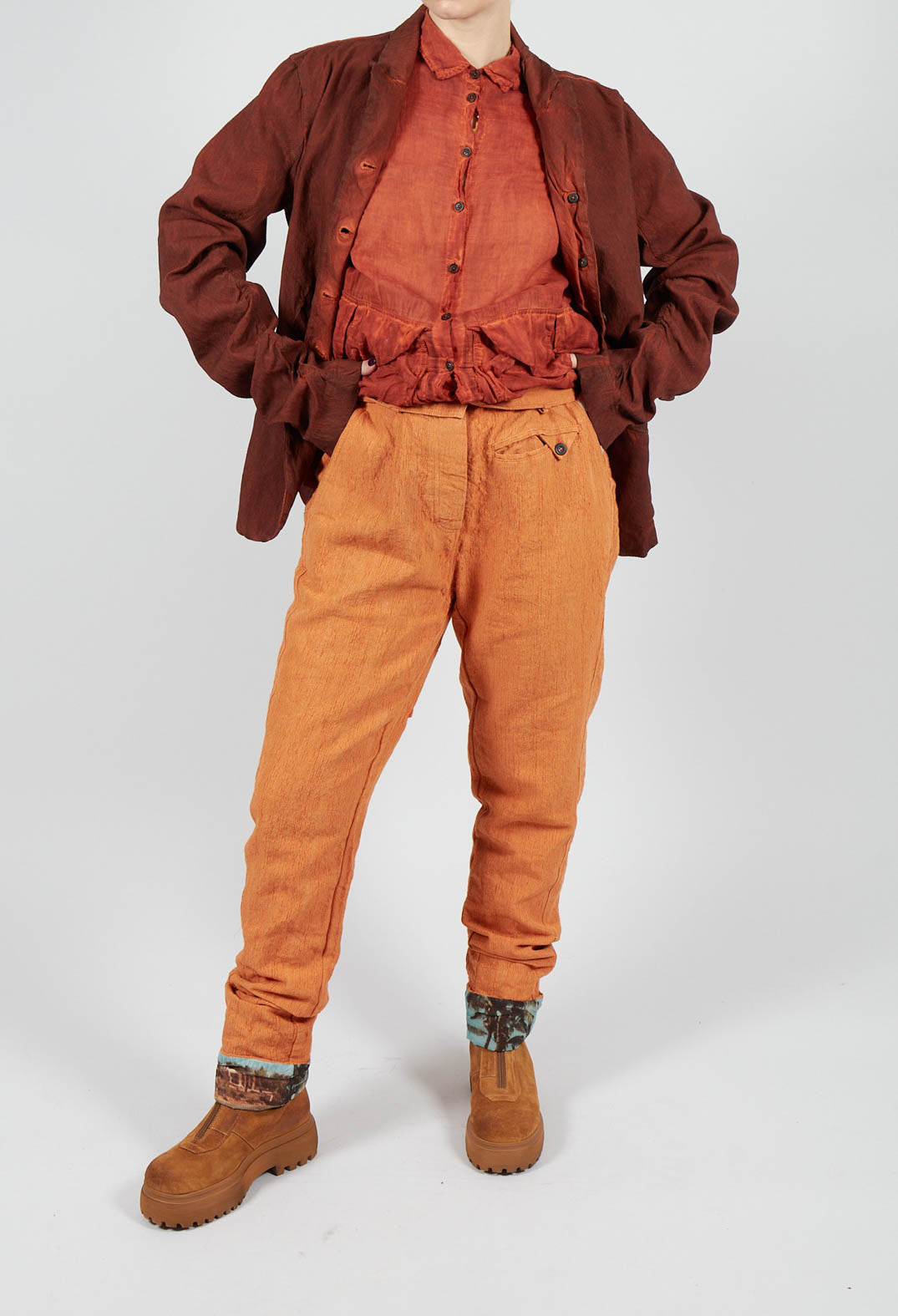 Slim Leg Trousers with Contrasting Turn-Up in Light Sun - 2630102