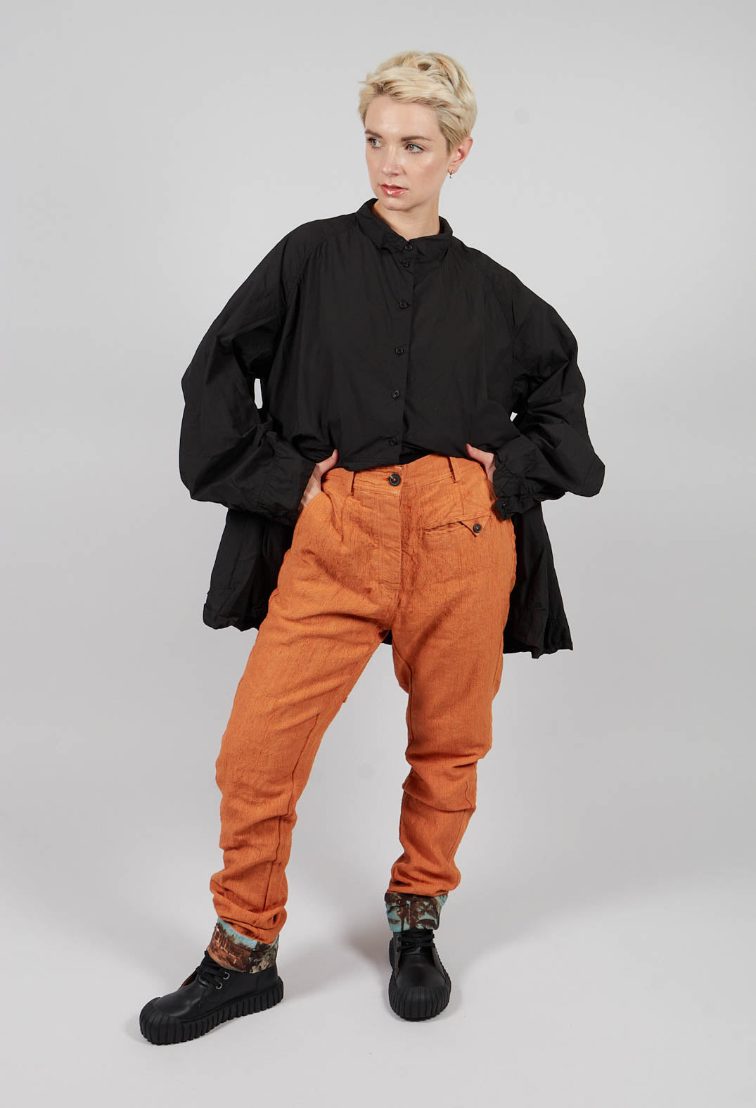 Slim Leg Trousers with Contrasting Turn-Up in Light Sun - 2630102