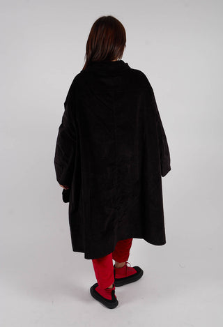 Velvet Oversized Coat with Feature Pockets in Black - 3231203