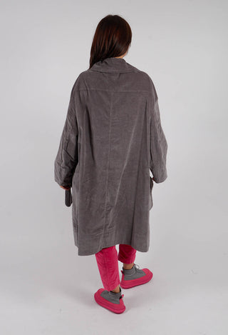 Velvet Oversized Coat with Feature Pockets in Dark Grey - 3231203