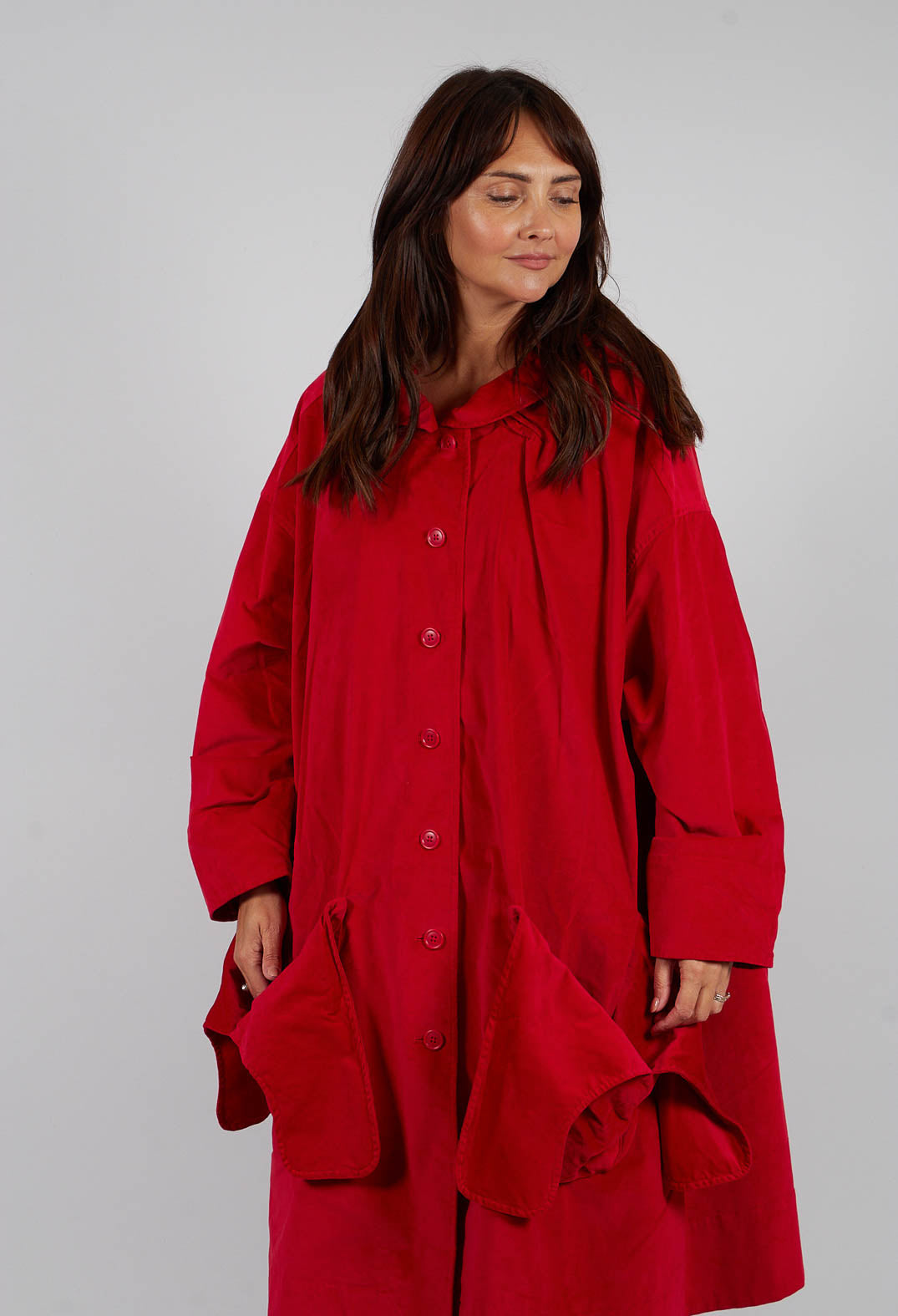 Velvet Oversized Coat with Feature Pockets in Rose - 3231203
