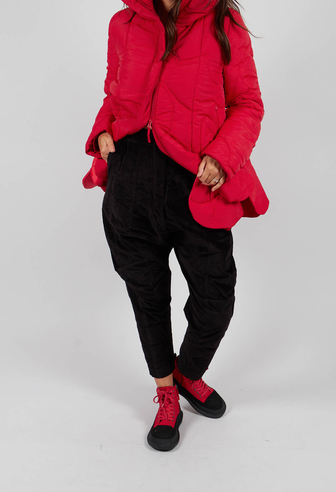 Velvet Drop Crotch Trousers in Black - 3230104