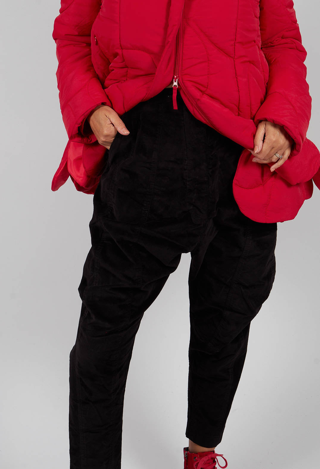 Velvet Drop Crotch Trousers in Black - 3230104