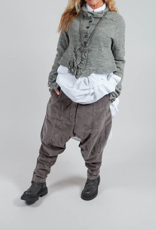 Velvet Drop Crotch Trousers in Dark Grey - 3230104