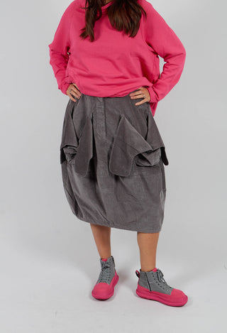 Velvet Skirt with Feature Pockets in Dark Grey - 3230306