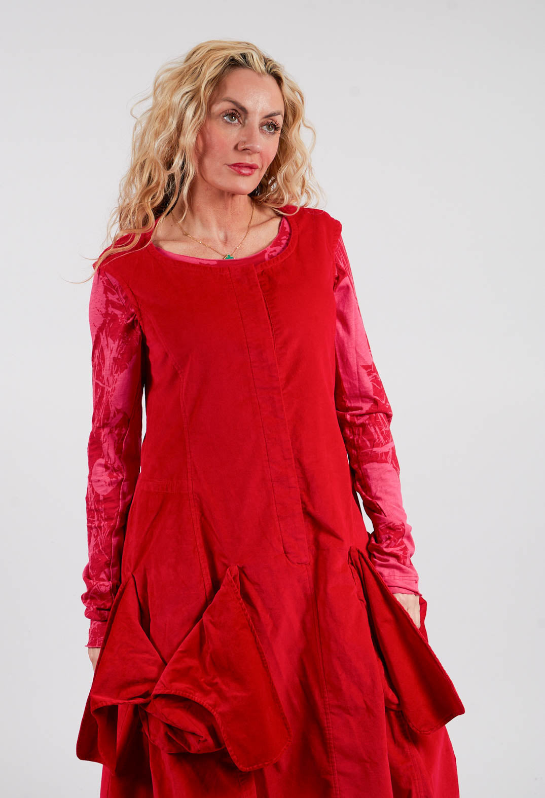 Velvet Dress with Feature Pockets in Rose - 3230907