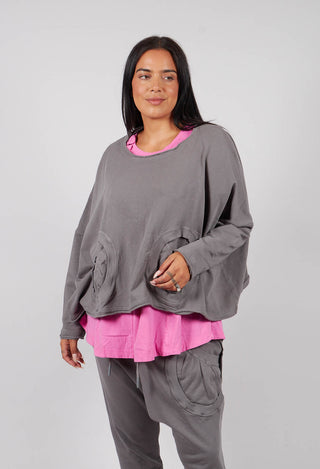 Jersey Top with Circular Pockets in Dark Grey - 3250501