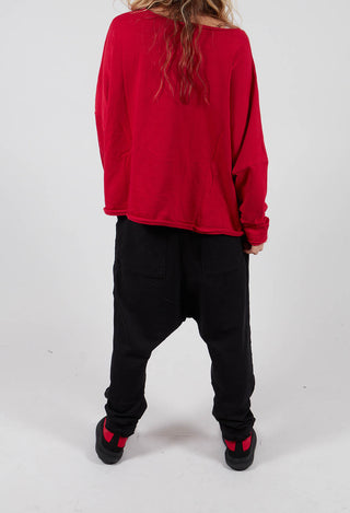 Drop Crotch Trousers with Circular Pocket in Black - 3250102