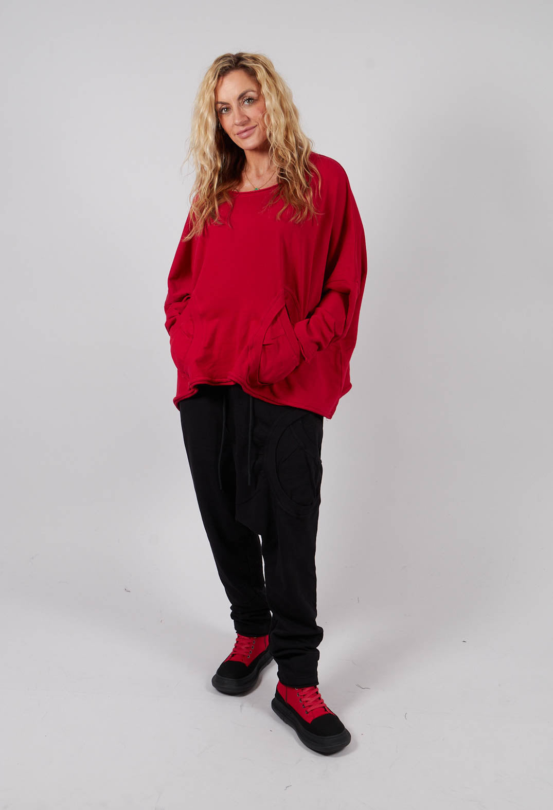 Drop Crotch Trousers with Circular Pocket in Black - 3250102