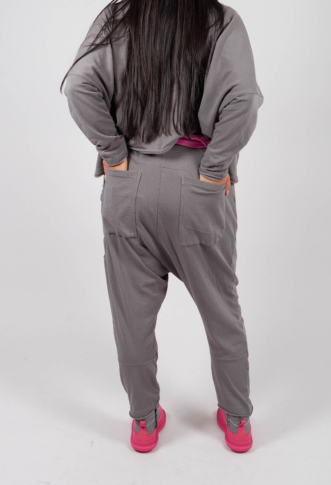 Drop Crotch Trousers with Circular Pocket in Dark Grey - 3250102