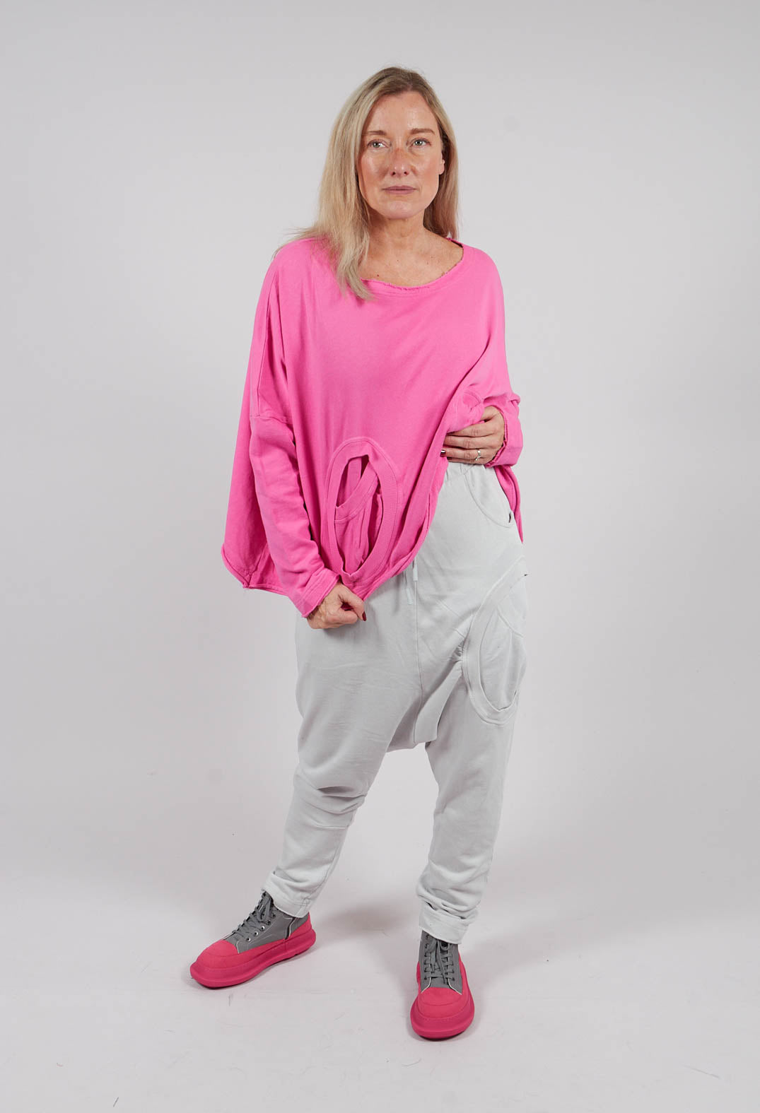 Drop Crotch Trousers with Circular Pocket in Light Grey - 3250102