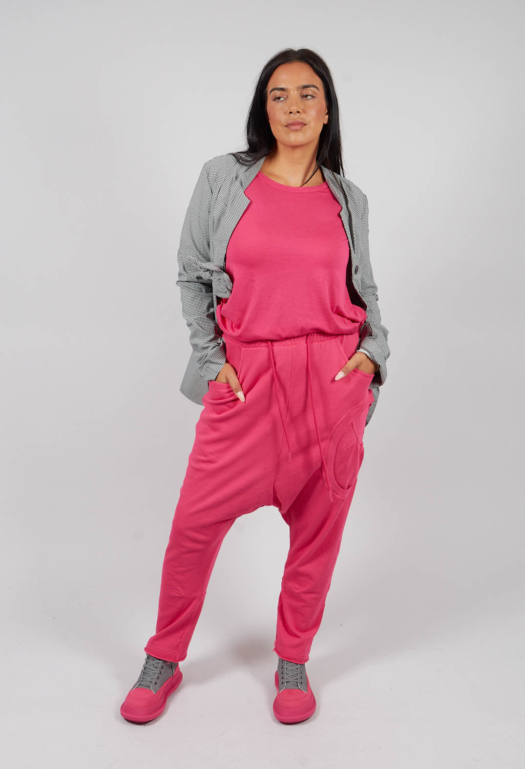 Drop Crotch Trousers with Circular Pocket in Lotus - 3250102