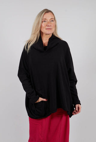 Cowl Neck Top with Circular Pocket in Black - 3250505