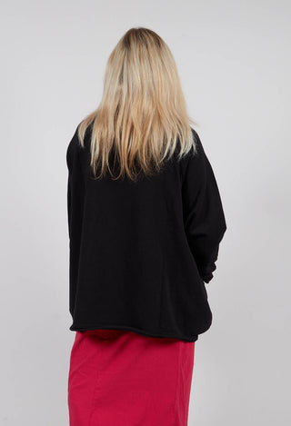 Cowl Neck Top with Circular Pocket in Black - 3250505