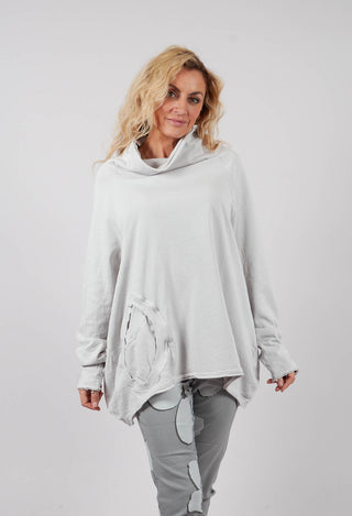 Cowl Neck Top with Circular Pocket in Light Grey - 3250505