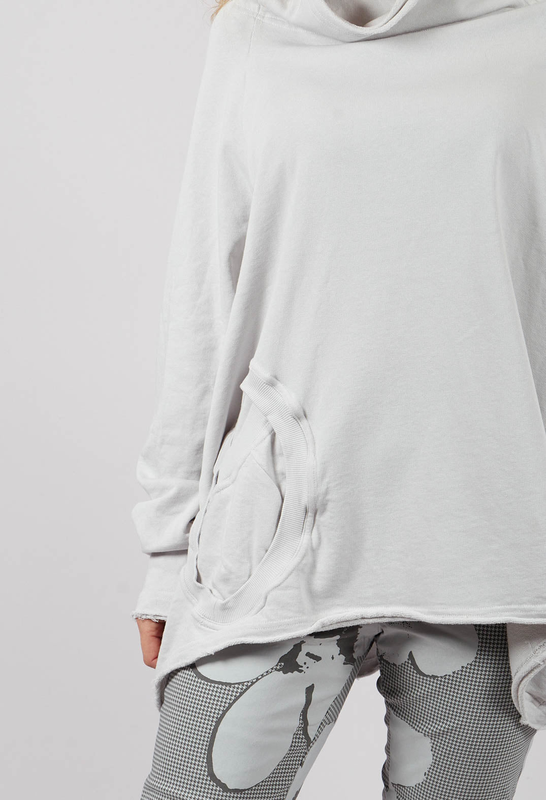 Cowl Neck Top with Circular Pocket in Light Grey - 3250505