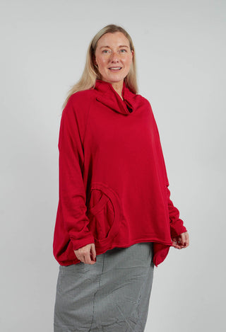 Cowl Neck Top with Circular Pocket in Rose - 3250505