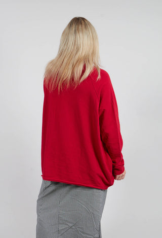 Cowl Neck Top with Circular Pocket in Rose - 3250505