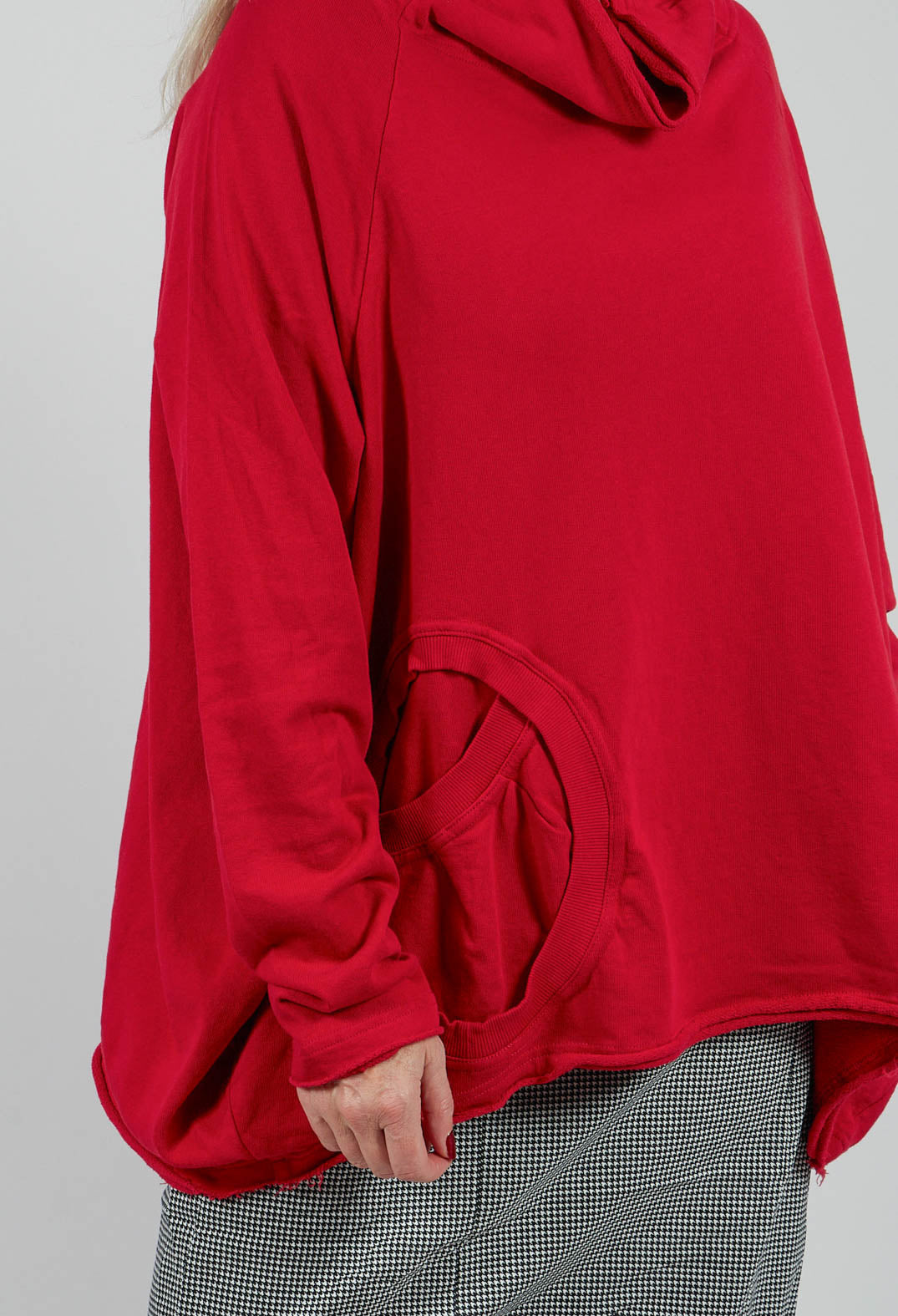 Cowl Neck Top with Circular Pocket in Rose - 3250505
