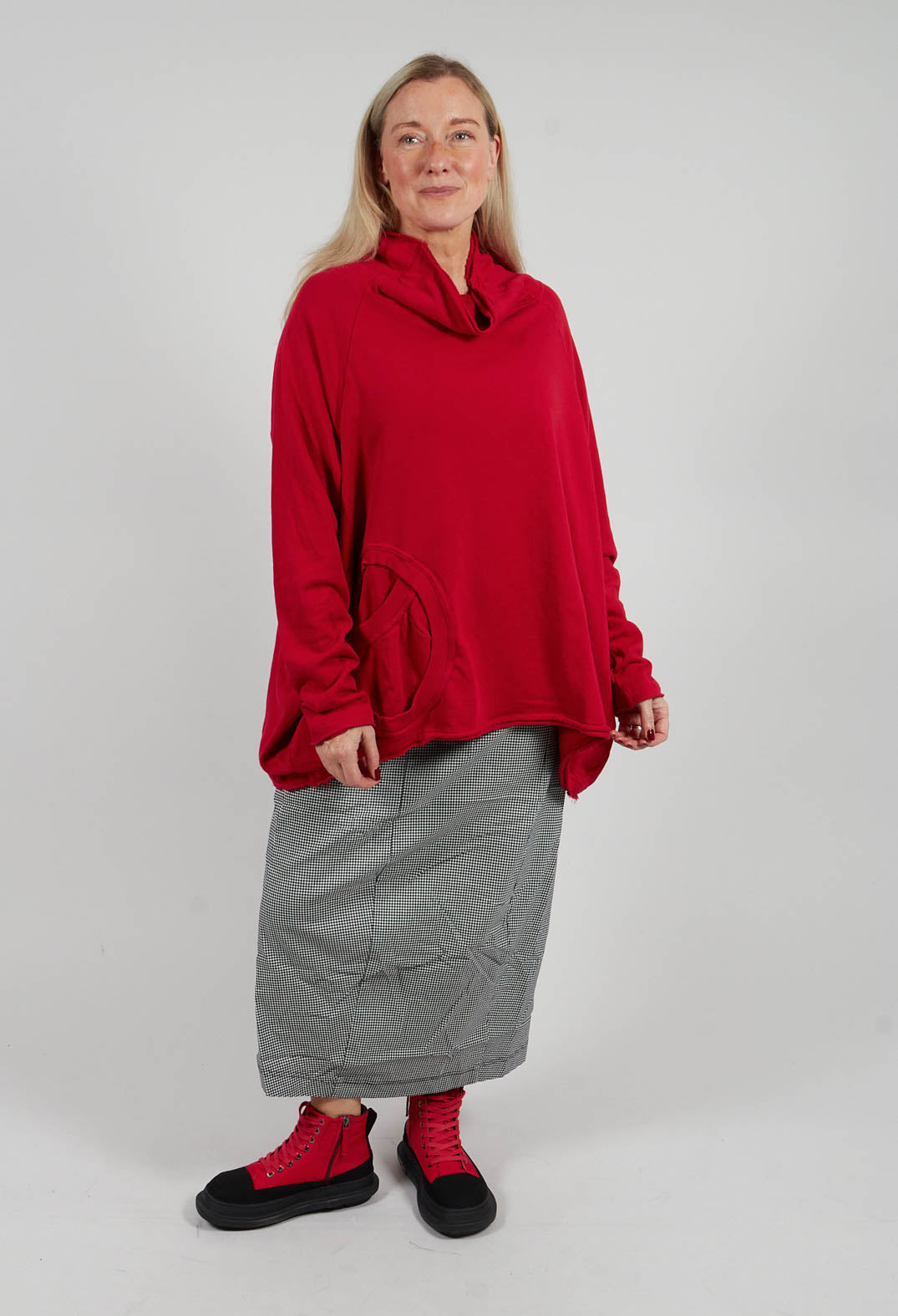 Cowl Neck Top with Circular Pocket in Rose - 3250505