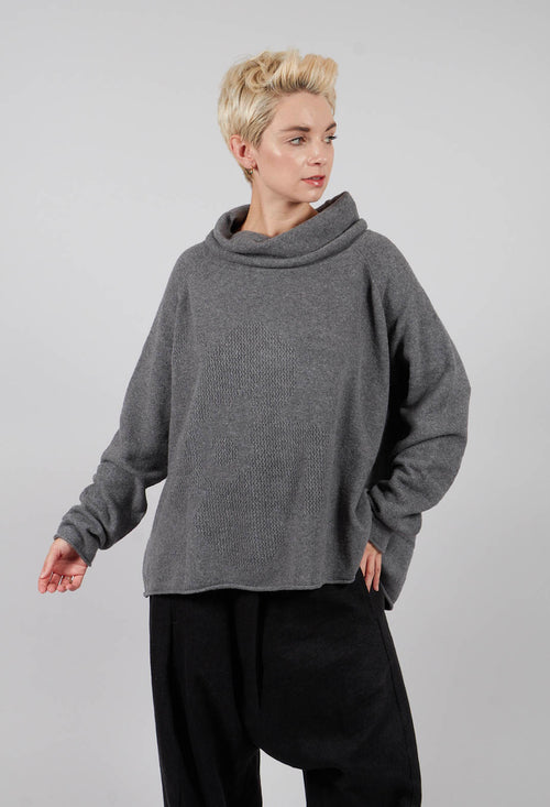 Pullover with Stitched Motif in Dark Grey - 3270701