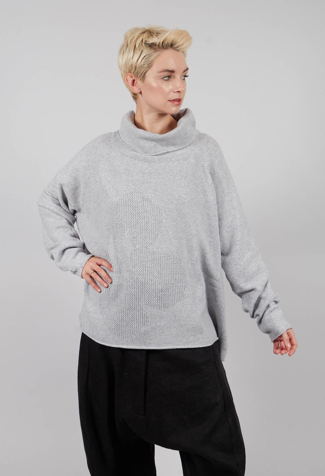 Pullover with Stitched Motif in Light Grey - 3270701