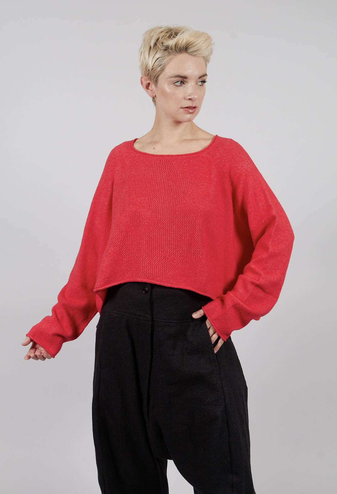 Cropped Pullover with Stitched Motif in Rose - 3270702