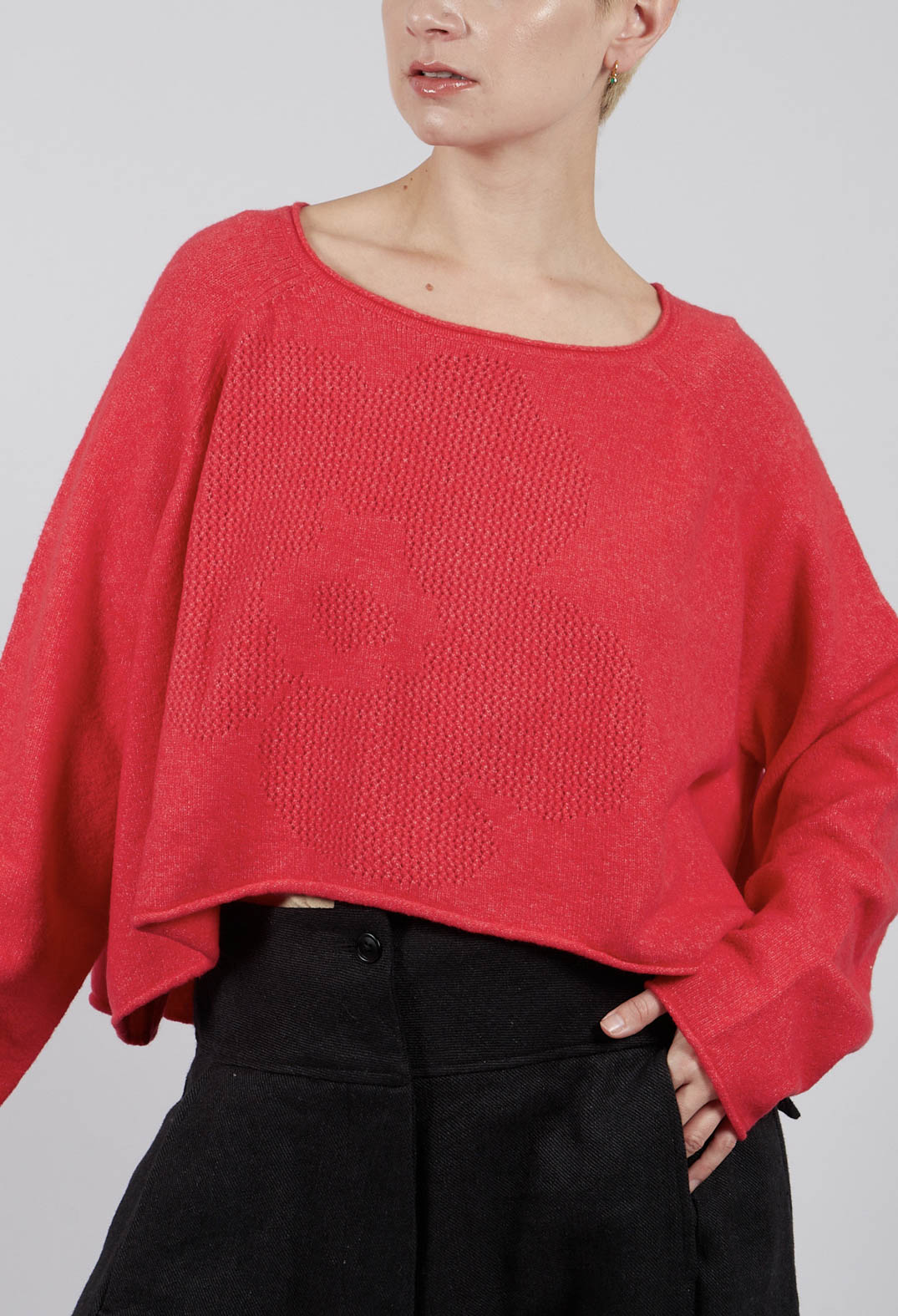 Cropped Pullover with Stitched Motif in Rose - 3270702