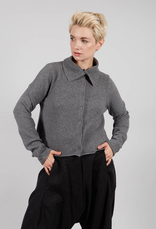 Cardigan with Stitched Motif in Dark Grey - 3277103
