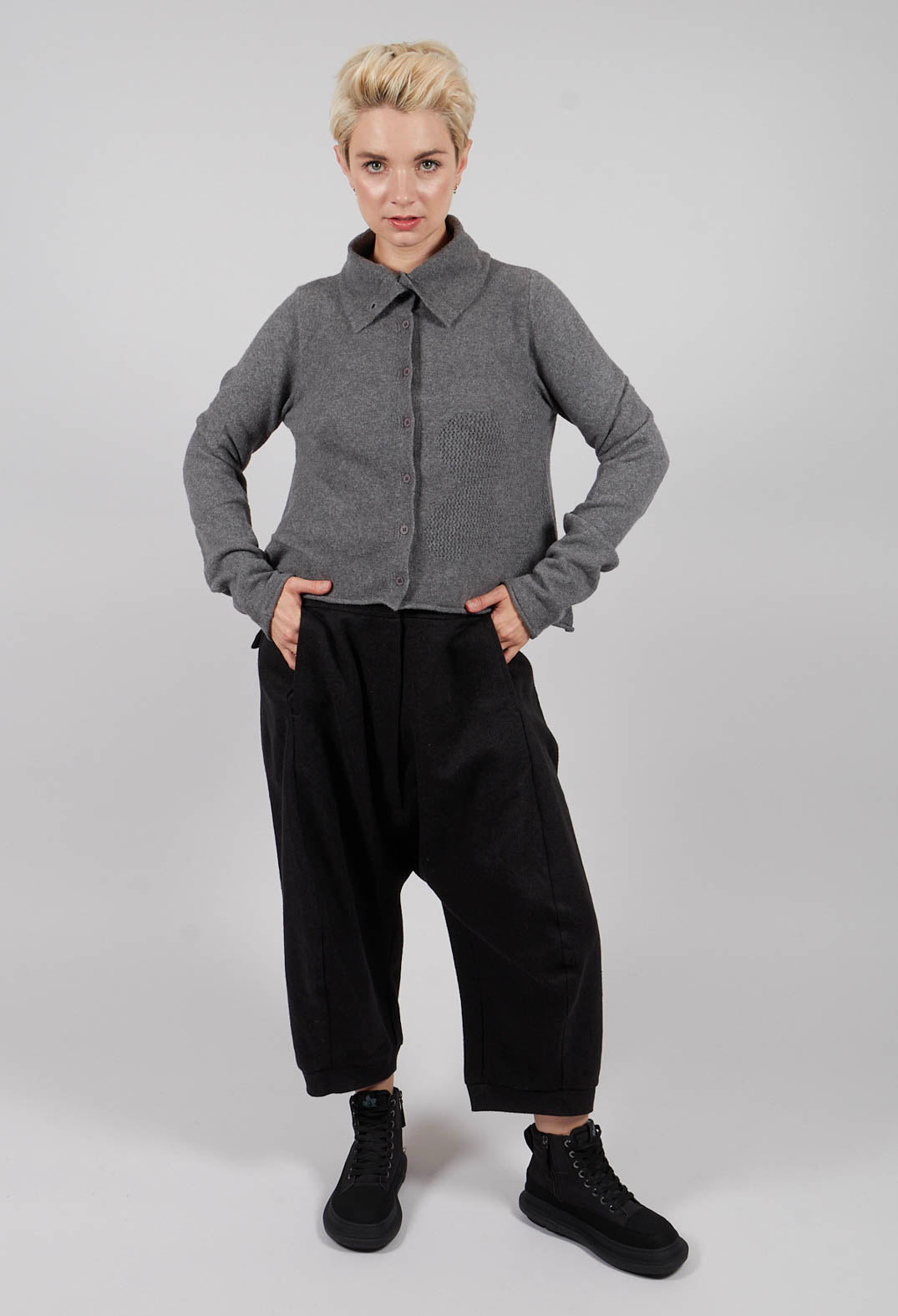 Cardigan with Stitched Motif in Dark Grey - 3277103