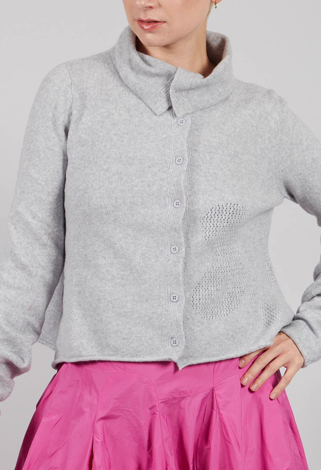 Cardigan with Stitched Motif in Light Grey - 3277103