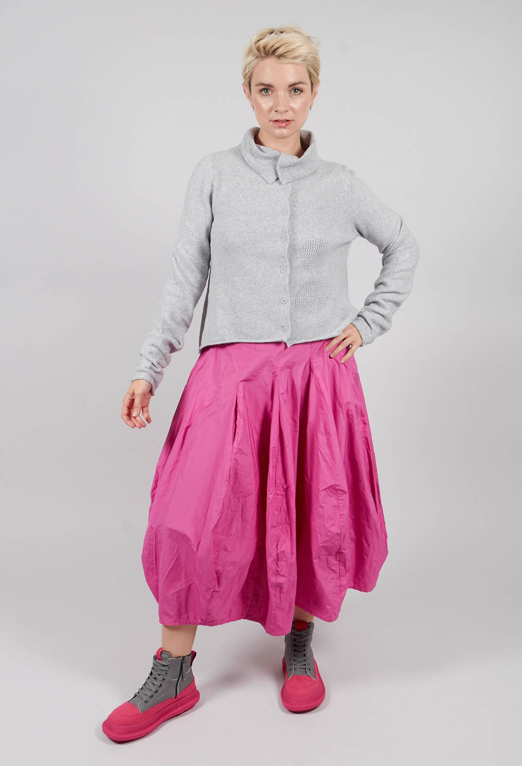 Cardigan with Stitched Motif in Light Grey - 3277103