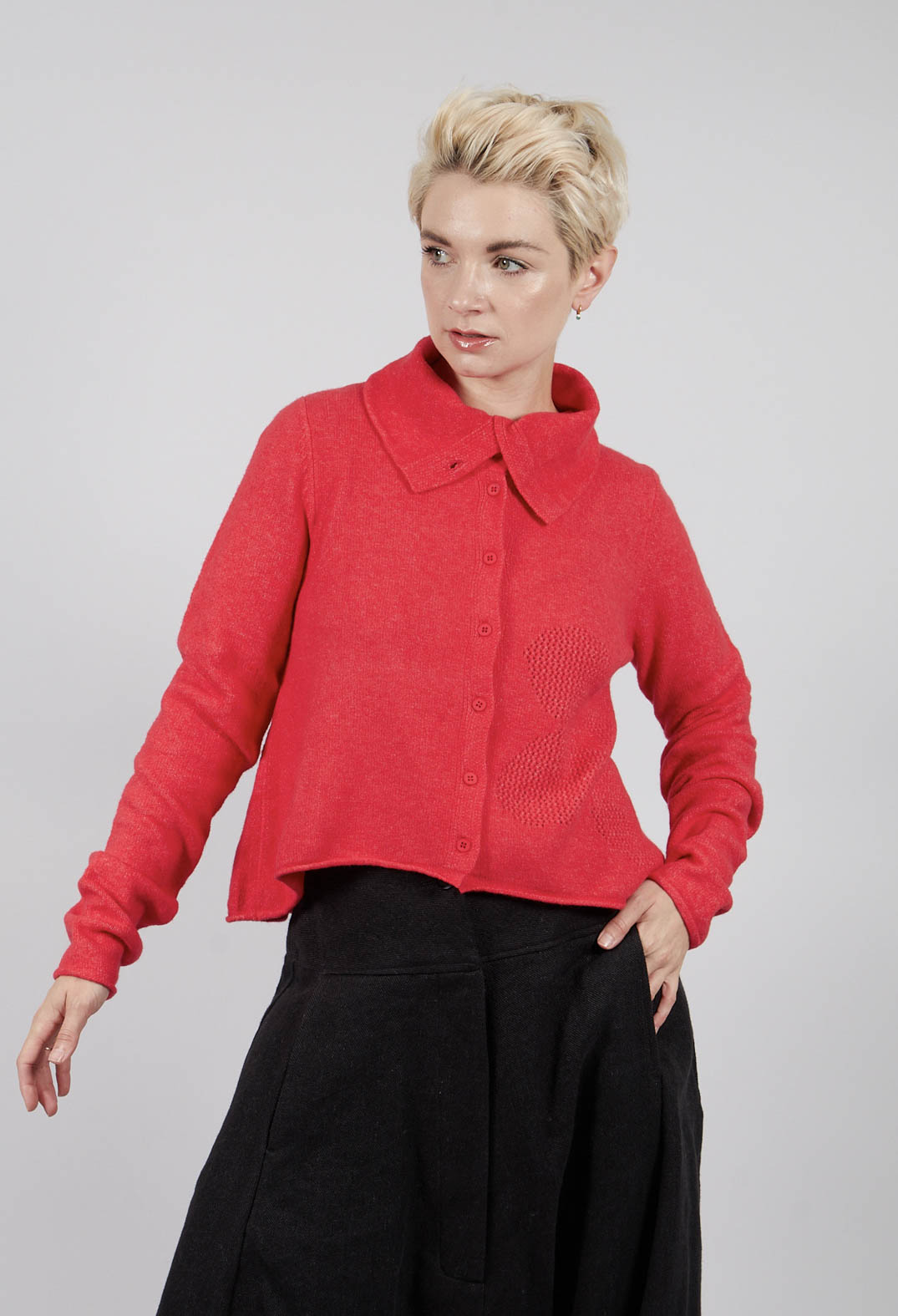 Cardigan with Stitched Motif in Rose - 3277103