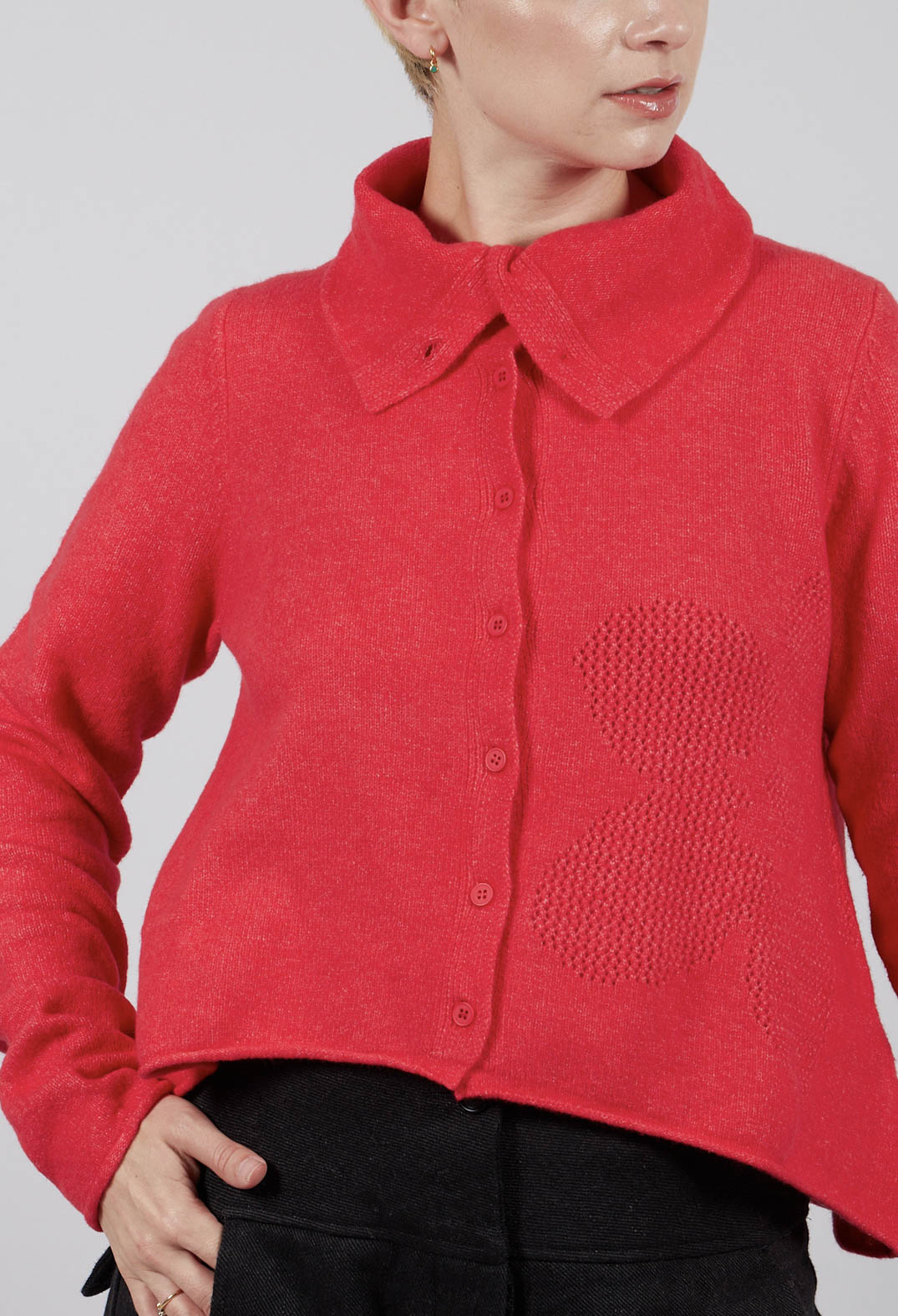 Cardigan with Stitched Motif in Rose - 3277103